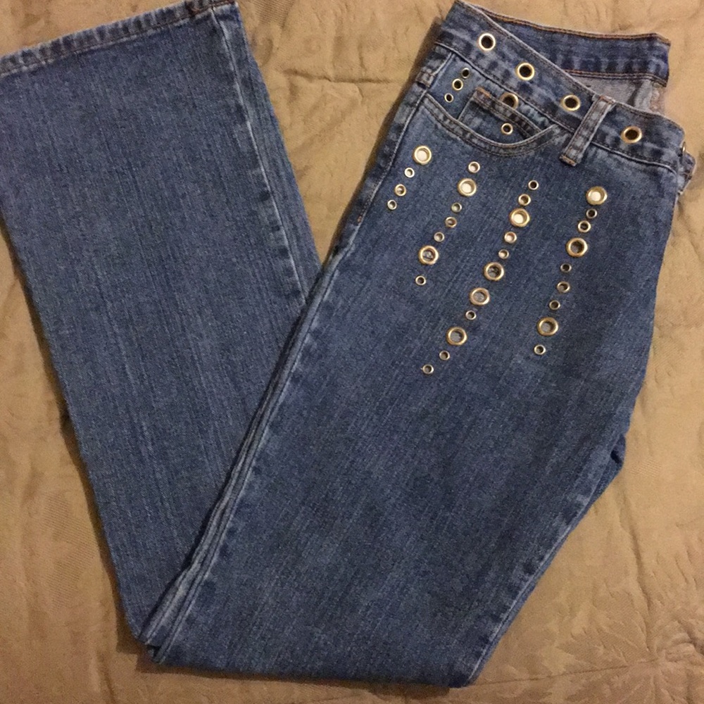 Jeans with gold grommets! Size 3. Boot cut.